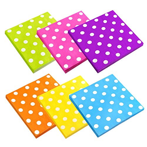 Book Cover Cocktail Napkins, Spnavy 120 Pieces 6.5X6.5 Inch Beverage Luncheon Paper Napkins Colorful 2 Ply Dot Napkins for Dinner Anniversary Decoration Birthday Party Supplies, 6 Colors