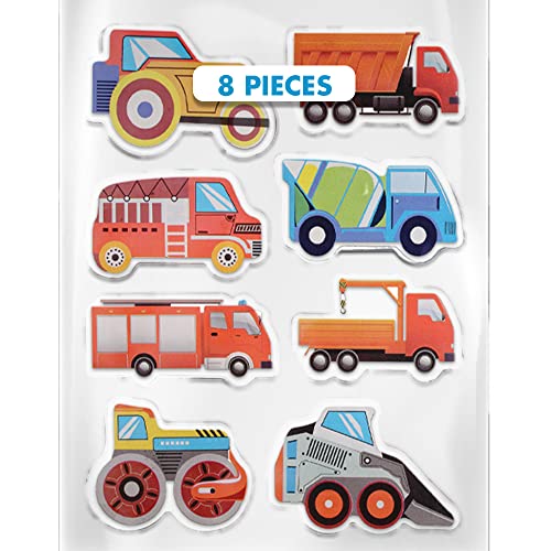 Book Cover Tough Trucks Gel Window Clings for Kids - Window Stickers for Toddlers, Gel Clings Window Decals Kids Jelly Reusable Sticker - Tractor, Crane, Fire Truck, Excavator, Plow (Jesplay USA)
