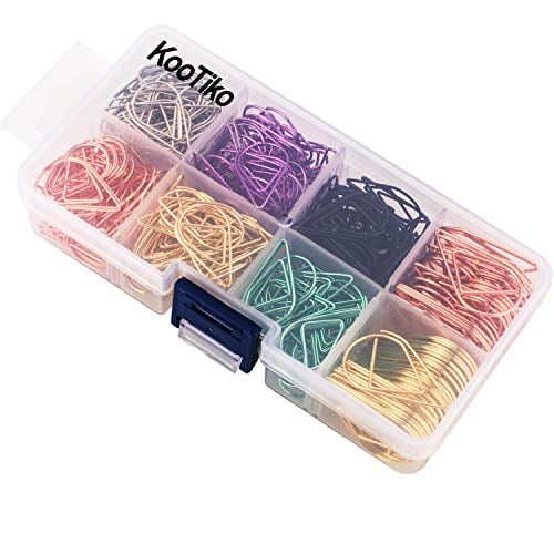 Book Cover KOOTIKO Multicolor Cute Paper Clips Assorted Sizes Smooth Stainless Steel Drop-Shaped Paperclips Large and Small for Office Supplies Wedding Women Girls Kids Students, 300 Pack