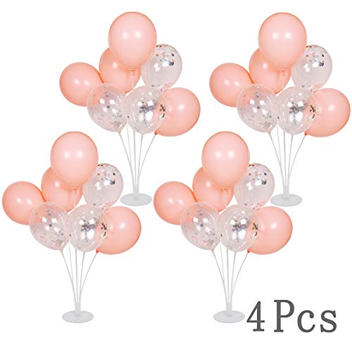 Book Cover Table Balloon Stand Kit (4 Sets) with 1 Base 11 Sticks 7 Cups 5 Connectors Clear Desktop Balloon Holder for Party