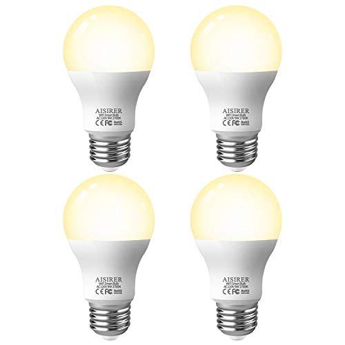Book Cover AISIRER Smart Light Bulb LED WiFi Bulbs 9 Watts 806 Lumens Compatible with Amazon Alexa Echo, Google Home Assistant and IFTTT Dimmable Warm Light 2700K, 2.4 Ghz Only No Hub Required, 4 Packs E26 A19