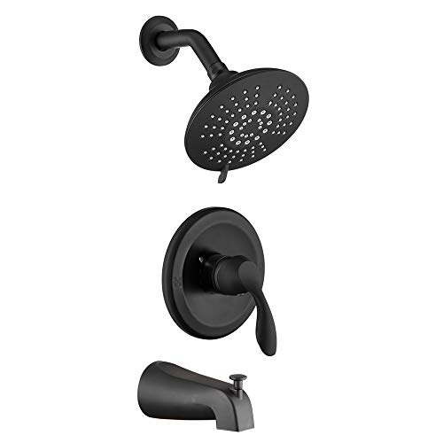 Book Cover HOMELODY Shower Tub Kit, Tub and Shower Trim Kit (Valve Included) with 5-Spray Shower Head, Single-Handle Tub and Shower Faucet Set, Matte Black
