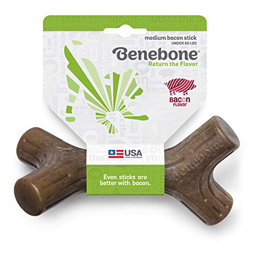 Book Cover Benebone Bacon Stick Durable Dog Stick Chew Toy, Made in US, Real Bacon Flavor, Medium