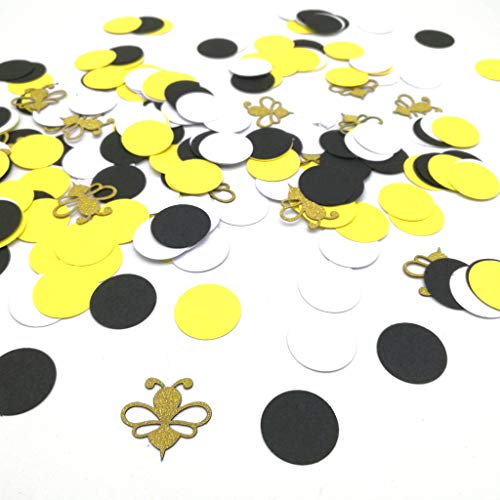 Book Cover Hemarty Gold Glitter Bee and Black White Yellow Circle Confetti Mommy Mom Bride to Bee Baby Shower Birthday Table Party Decoration Pack of 200 (Black Yellow White)