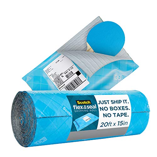Book Cover Scotch Flex and Seal Shipping Roll, 20 Ft x 15 in, Simple Packaging Alternative to Cardboard Boxes, Bubble Mailers, Poly Bags, Cushioning (FS-1520)