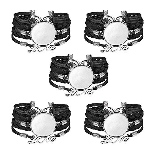 Book Cover 25mm Multilayer Blank Bracelets with Round Bezels Trays Cabochon for Jewelry Making Black Adjustable Bangles Fit 1” Dome 5Pcs