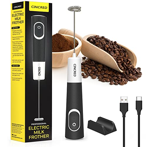 Book Cover UPDATED 2022 CINCRED Milk Frother Handheld, Rechargeable Operated Frother for Coffee, Frother Whisk, Mini Blender and Electric Mixer Coffee Frother for Frappe, Latte, Matcha, Included Stand