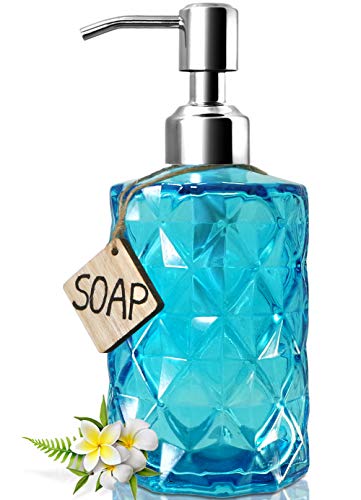 Book Cover JASAI Glass Soap Dispenser for Bath and Bathroom (Clear Blue)