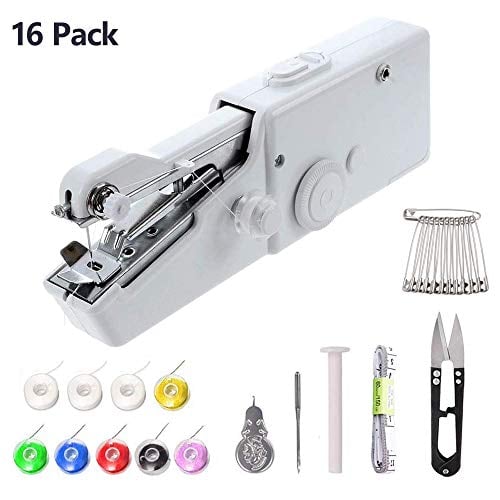Book Cover Handheld Sewing Machine for Beginners, Portable Mini Sewing Machine Stapler Cordless with Sewing Threads, Needles, Threader, Scissor, Tape Measure, Safety Pins - Quick Stitch for Denim Clothes