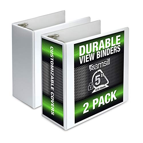 Book Cover Samsill Durable 5 Inch Binder White D-Ring Binder/Customizable Clear View Binder/Bulk Binder 2 Pack/White 3 Ring Binder 5 inch