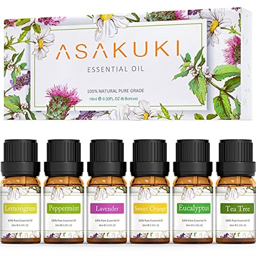 Book Cover ASAKUKI Essential Oils Top 6 Gift Set, 100% Pure Therapeutic Grade Aromatherapy Oils for Diffuser,Humidifier, Massage Includes Lavender, Eucalyptus, Lemongrass, Tea Tree, Sweet Orange and Peppermint