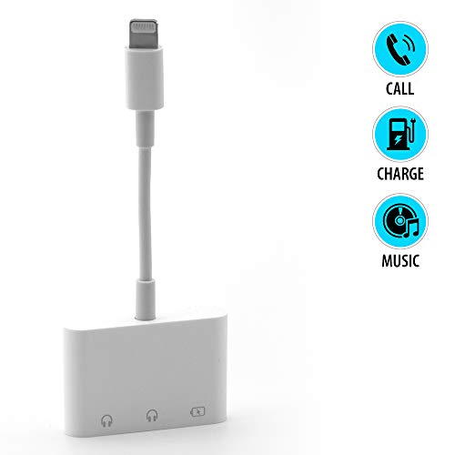 Book Cover Lighting to 3.5mm Headphone Jack Adapter (3 in 1) AUX Dual Audio and Charging Support for iPhone Xs/XS Max/XR/X / 7/7 Plus / 8/8 Plus, iPad, iPod (iOS 11, 12) | Fast, Adaptive Charging | White