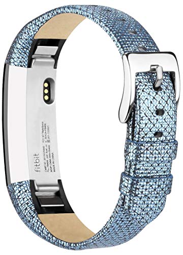 Book Cover Tobfit Leather Bands Compatible for Fitbit Alta Bands and Fitbit Alta HR Bands (Grid Blue, 5.5''-8.1'')