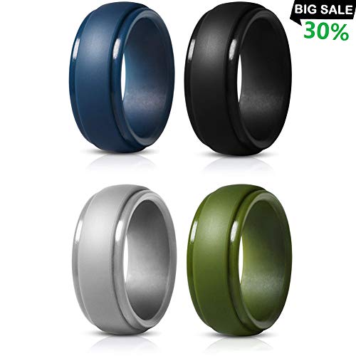 Book Cover Radical 8 Silicone Wedding Ring for Men-4 Pack Step Edge Sleek Design Rubber Wedding Ring for Men