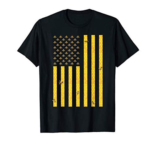 Book Cover American Flag Honeycomb Honey Bee Beekeeping Beekeeper Gift T-Shirt