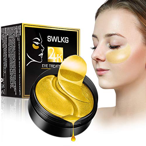 Book Cover Under Eye Patches 24K Gold Collagen Eye Mask for Lightening Dark Circles and Eye Bags Reducing Wrinkles & Puffiness Gel Pads 60 Pairs