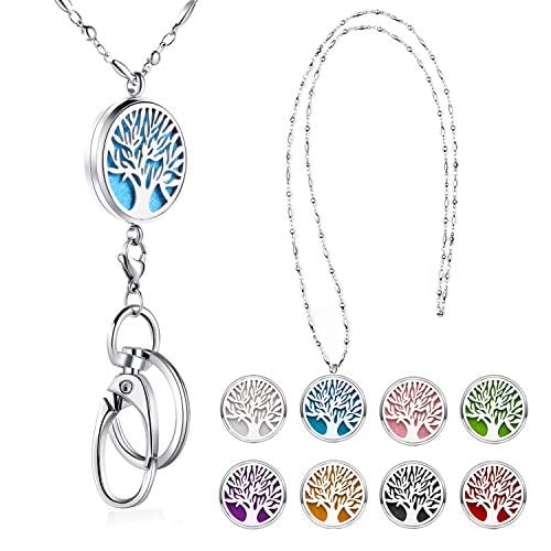 Book Cover SAM & LORI Strong Lanyard Necklace Stainless Steel Beaded Chain Necklace Silver for ID Badge Holder and Key Chains Non Breakaway Pendant for Women Nurse Diffuser Tree of Life