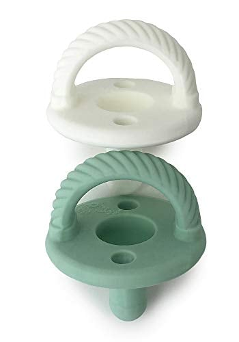 Book Cover Itzy Ritzy Sweetie Soother Pacifier Set of 2- Silicone Newborn Pacifiers with Collapsible Handle & Two Air Holes for Added Safety; Set of 2 in Green and White, Ages Newborn & Up