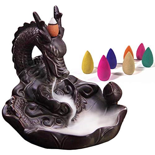 Book Cover Luxxis Dragon Incense Burner, Smoke Breathing Dragon Incense Burner Backflow, 10 Bonus Cones, for Home Decor, Ornament, Aromatherapy, Meditation, Relaxation