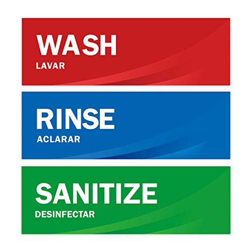Book Cover Wash Rinse Sanitize Sink Labels, Premium Waterproof Sticker Signs for Restaurants, Commercial Kitchens, Food Trucks, Bussing Stations, Dishwashing or Wash Station, Ideal for Three Compartment Sink