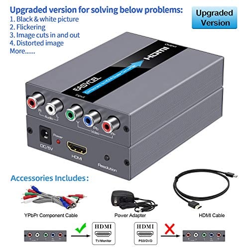 Book Cover EASYCEL 1080P 5RCA RGB YPbPr Component to HDMI Scaler Converter(with Scaler Function, Aluminum), Component Ypbpr Input HDMI Output for Denon Legacy DVD, PSP, Xbox 360, PS2, Nintendo NGC, Bose 3-2-1