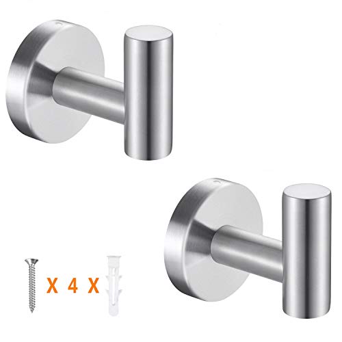 Book Cover 2 Pcs Bathroom Towel Hooks, Coat/Robe Clothes Hooks, SUS 304 Stainless Steel Wall Hook Heavy Duty for Bedroom,Kitchen,Restroom,Bathroom,Hotel,Brushed Nickel and Wall Mounted