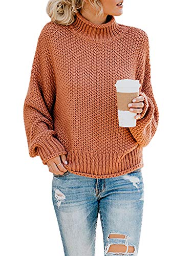 Book Cover Ashuai Womens Turtleneck Sweaters Casual Oversized Chunky Batwing Long Sleeve Pullover Loose Knitted Jumper Top