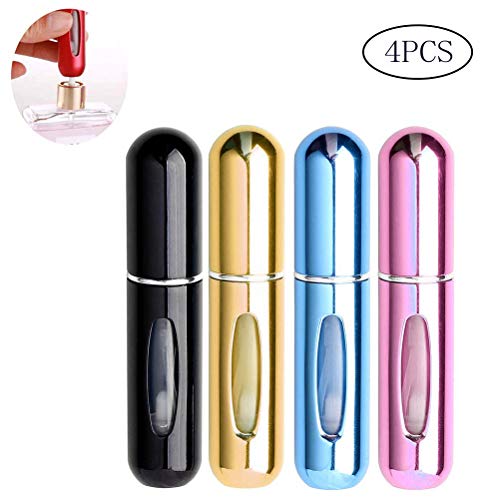 Book Cover Beautychen 4 Pack 5ml Refillable Perfume Atomizer Spray Bottle Portable Mini Empty Easy to Fill Scent Aftershave Pump Case Travel Outgoing Purse Multicolor