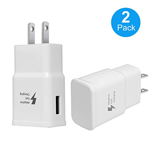 Book Cover Fast Charger Adaptive Fast Charging Block Wall Charger Adapter for Samsung Galaxy S6 S7 S8 S9 S10 / Note9 / Note8,Edge/Plus/Active iPhone and More (2 Pack) - White
