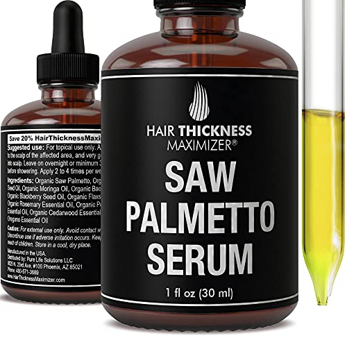 Book Cover Organic Saw Palmetto Oil Serum. Stop Hair Loss Now by Hair Thickness Maximizer. Best Treatment for Hair Thinning. Hair Thickening Oils with Organic Pumpkin Seed Oil, Moringa Oil, Baobab Liquid (1 oz)