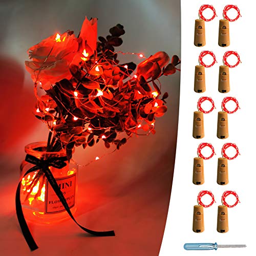 Book Cover UNIQLED 10 Packs 20 LED Wine Bottle Cork Starry String Lights Battery Operated Fairy Night Wire Lights for DIY Wedding Decor Party Christmas Holiday Decoration (Red)