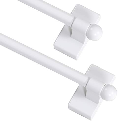 Book Cover Turquoize Magnetic Curtain Rod 2 Pack Magnetic Curtain Rods For Metal Doors With Adjustable Length from 09 inch to 16 inch with Petite Ball for Small Window Door, White, 2 Pack