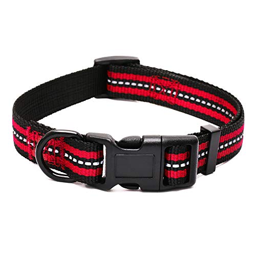 Book Cover Mile High Life Night Reflective Double Bands Nylon Dog Collar (Red, X-Small Neck 9