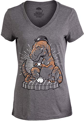 Book Cover Tea Rex | Funny Cute T-Rex Women's Dinosaur Mom Joke Pun Humor V-Neck T-Shirt
