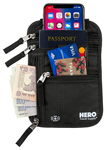 Book Cover HERO Neck Wallet - RFID Blocking Passport Holder - Easy to Conceal Travel Pouch - Includes Ebook on How to Avoid Pickpockets by Asher & Lyric