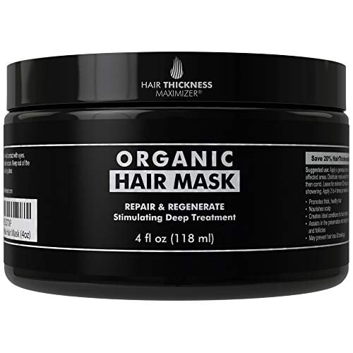 Book Cover Organic Biotin Hair Mask For Hair Growth by Hair Thickness Maximizer. Stop Hair Loss and Thinning. Hair Thickening Conditioner DHT Blocking Treatment for Deep Repair with Keratin, Black Castor, Jojoba