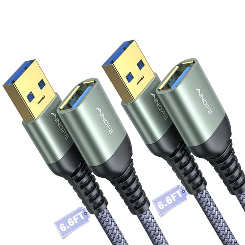 Book Cover AINOPE USB Extender USB Extension Cable, (2 Pack,6.6FT) USB 3.0 Extension Cable Male to Female, Fast Data Transfer Compatible USB Keyboard,Mouse,Flash Drive,Hard Drive