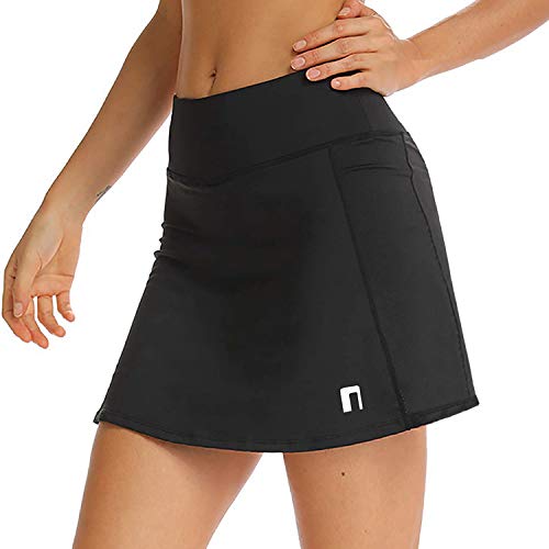 Book Cover Tennis Skirt with Pockets for Women - Workout, Golf Skort with Build-in Shorts Black