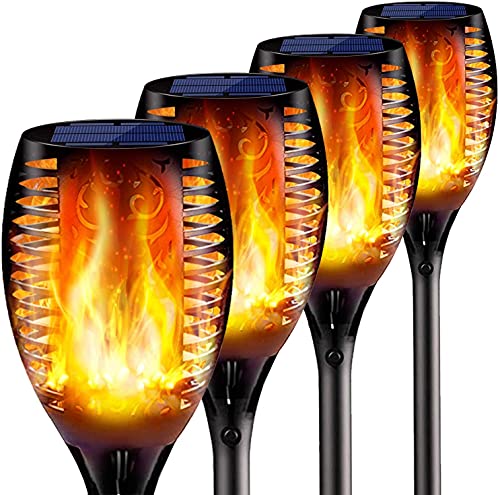 Book Cover 4PCs Solar Torch Lights Outdoor, 43 inch 96 LED, Waterproof Landscape Garden Pathway Light with Vivid Dancing Flickering Flames, with Auto On/Off Dusk to Dawn, for Christmas Lights Decoration