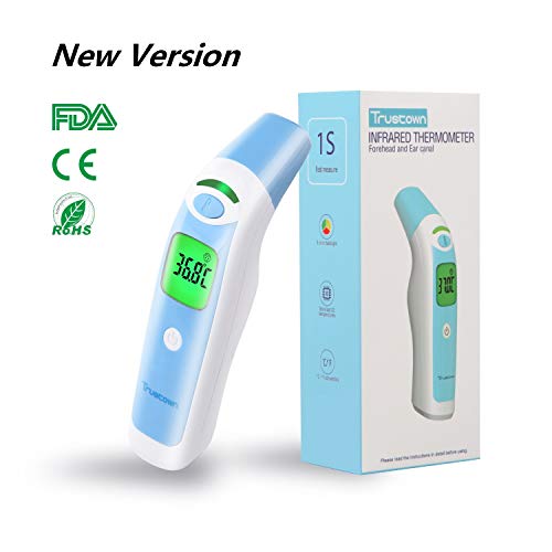 Book Cover Trustown Digital Forehead and Ear Thermometer, 1 Second Measure, Memory Function, High Temperature Alarm, 4 in 1 Multifunction for Children, Adults and Objects, Approved FDA