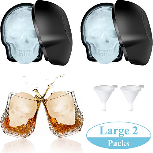 Book Cover Large 2 Packs 3D Skull Shape Ice Mold Large Silicone Skull Ice Trays with 2 Silicone Funnels for 400 ml Big Mouth Cup, Party Favors