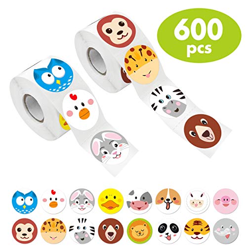 Book Cover Hebayy 600 Pcs Adorable Round Face Animal Stickers in 16 Designs with Perforated Line for Kids Party Favor (Each Measures 1.5