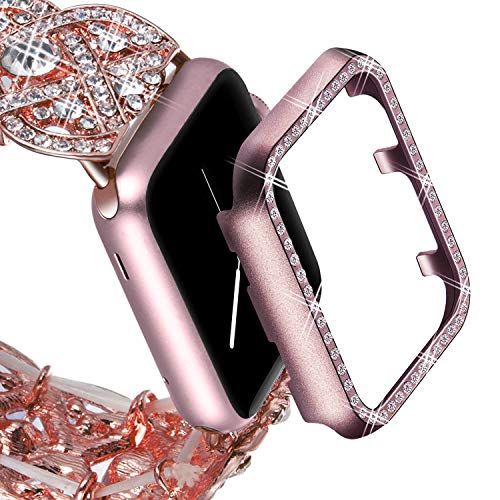 Book Cover VIQIV Bling Protective Face Bumper Case Cover for Compatible with Apple Watch 38mm 42mm 40mm 44mm, Crystal Diamond Plate Frame Compatible with Apple iWatch Series 4 3 2 1