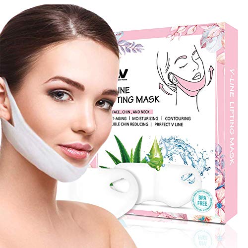 Book Cover V Line Mask, Chin Up Patch, Double Chin Reducer, V-Shape Lifting Up Face Mask - Anti Age Face Slimming Lifting Patch for Wrinkles, Tightening Firming Face & Neck - 5 Strips