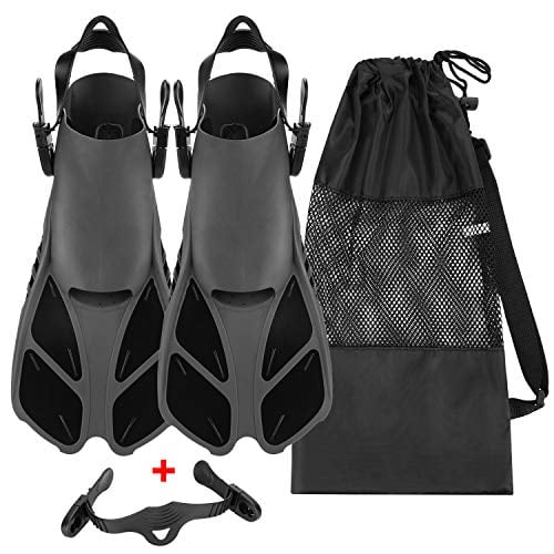Book Cover Oumers Snorkel Fins, Travel Size Adjustable Strap Diving Flippers with Mesh Bag and Extra Buckle Connector for Men Women Snorkeling Diving Swimming