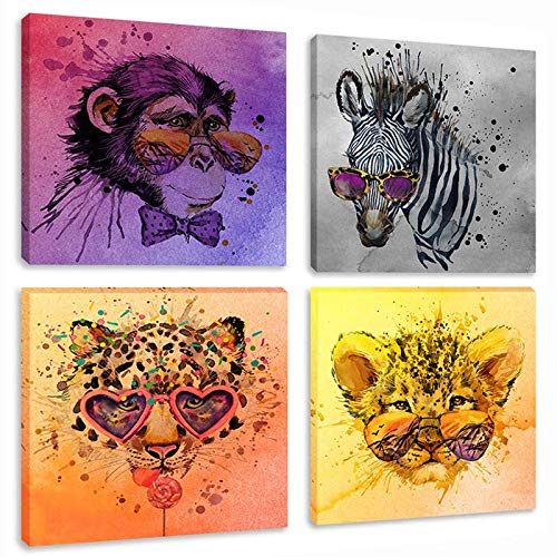 Book Cover Watercolor Animals Canvas Wall Art Prints Monkey Zebra Lion Painting Pictures for Kids Room Decor Ready to Hang