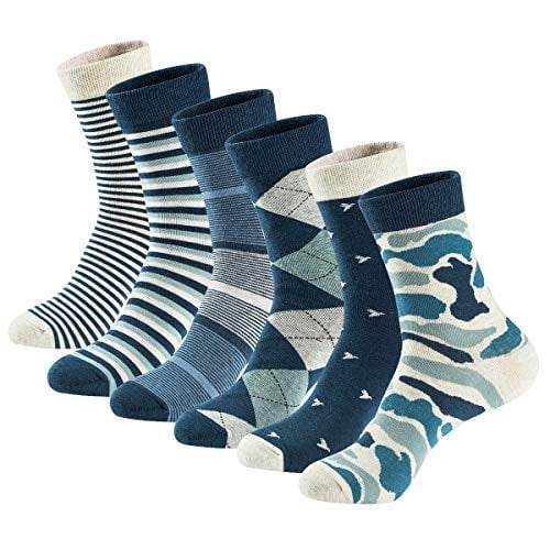 Book Cover Men's Dress Socks High Ankle Cotton Casual Patterned Socks 6 Pairs (6 Pairs, Patterned Socks, L: Shoe: 9-12)
