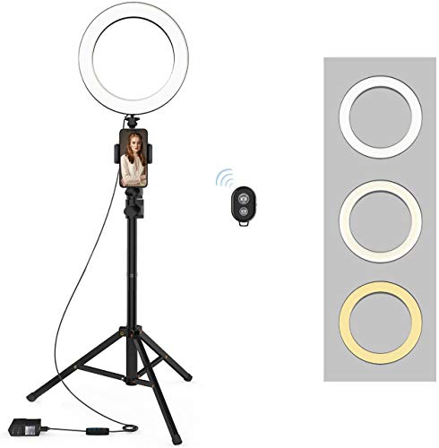 Book Cover Selfie Ring Light with Tripod Stand and Phone Holder LED Circle Lights Halo Lighting for Make Up Live Steaming Photo Photography Vlogging Video (56 Tall)