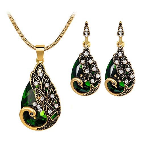Book Cover Comelyjewel Women Gems Peacock Pendant Earrings Necklace Vintage Wedding Jewelry Set Durable and Useful