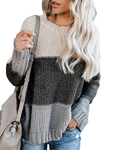 Book Cover Ybenlow Womens Color Block Oversized Crewneck Sweaters Striped Long Sleeve Loose Chunky Knitted Pullover Jumper Tops